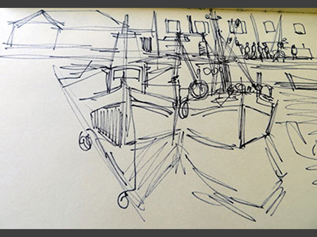 12-C64-p39-Dessin_2-bateaux-dans-le-port-d'Erquy_1982_24x15,5