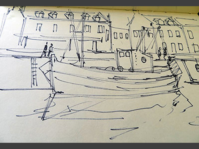 13-C64-p40-Dessin_Bateau-port-d'Erquy_1982_24x15,5