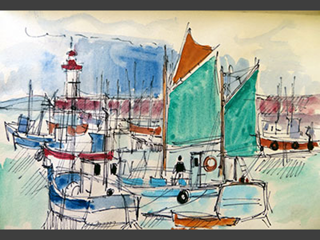 7-C64-p34-Aquarelle_Le-port-d'Erquy_1982_24x15,5