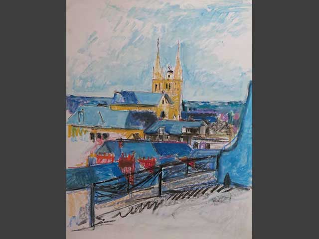 11-N1052_Angers-Les toits et la cathédrale_1973_Pastel 50x65