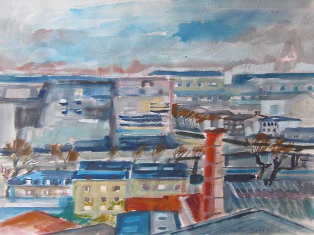12-N279_Les toits-Angers 1983 Aquarelle 40x60