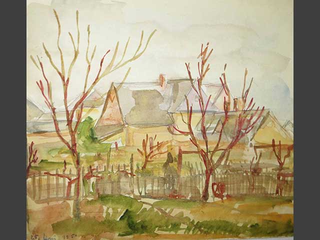 13-N1208_Montreuil sur Maine_1950_ Aquarelle 28x24