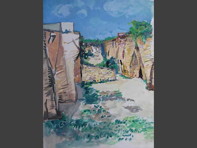 17-N518_Les troglodytes à Doué-la-Fontaine_1988_ Aquarelle & gouache 55x75