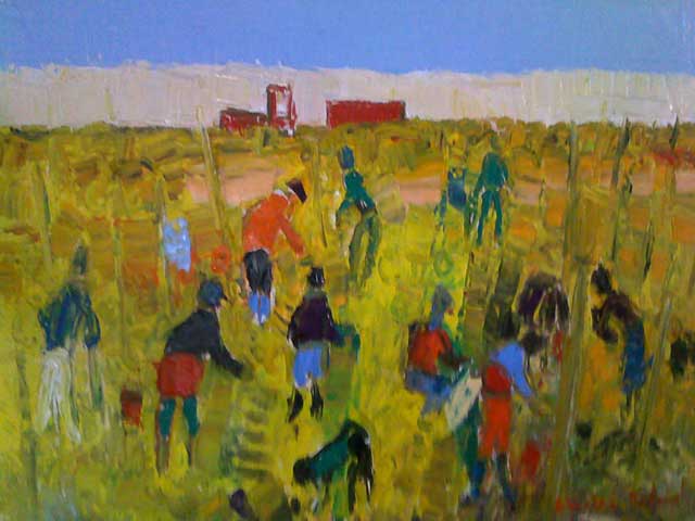 22-N122_Vendanges en Anjou 1995-Huile 55x38 signé