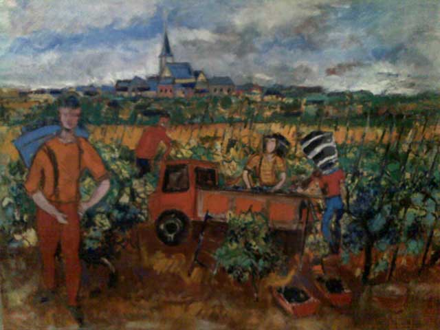 26-N42_Vendange au château La Varière-Brissac 1995-Huile 130x97 signé