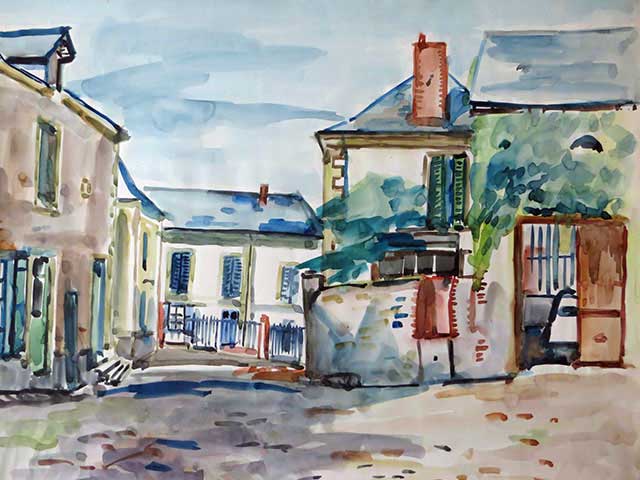 2-N1129_Montreuil sur Maine 1955_ Aquarelle 63x48