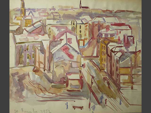 3-N1213_ Angers-rue Florent Cornilleau_1952 Aquarelle 46x38